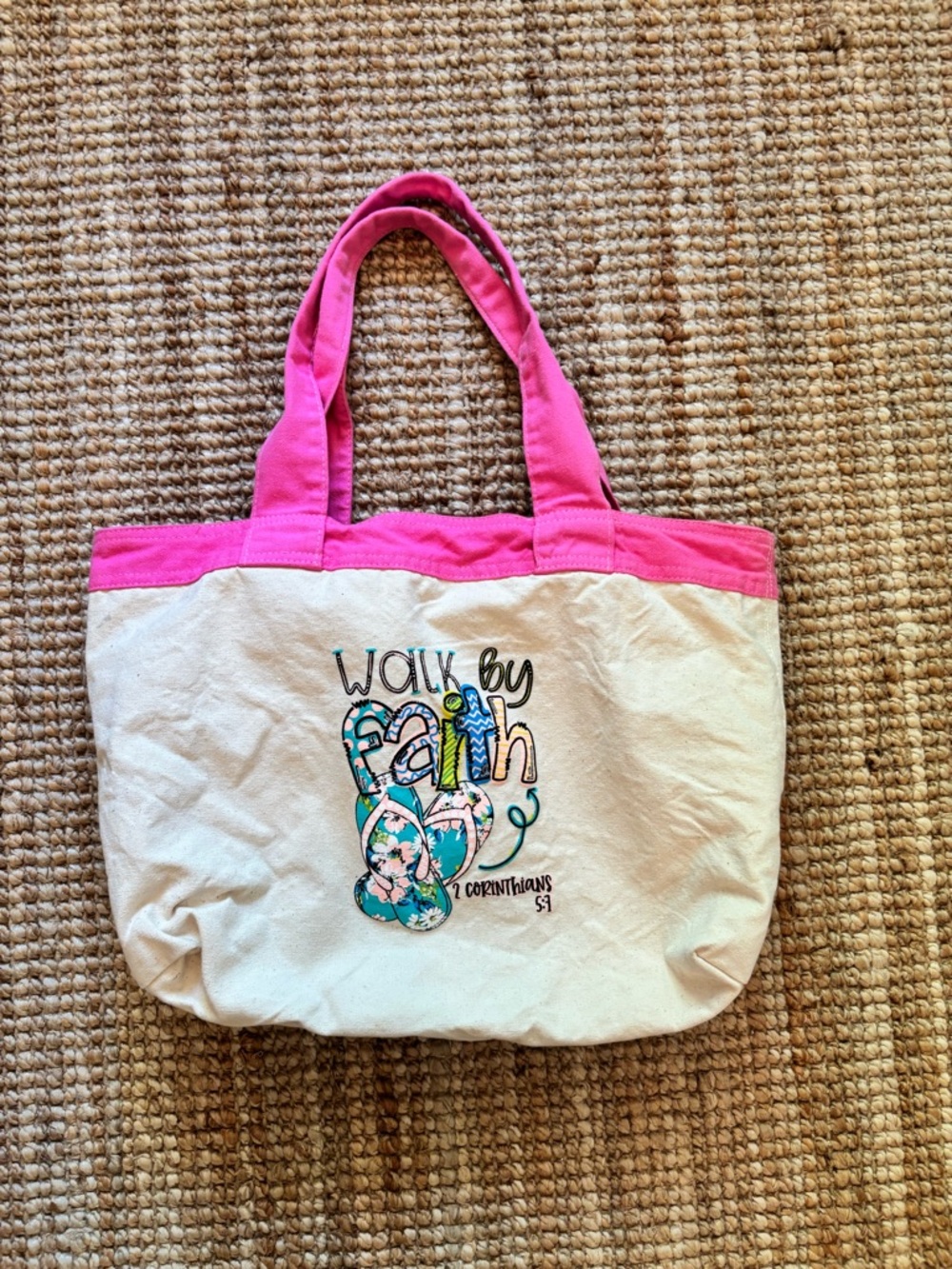 Canvas tote zippered bag cotton Christian walk by faith